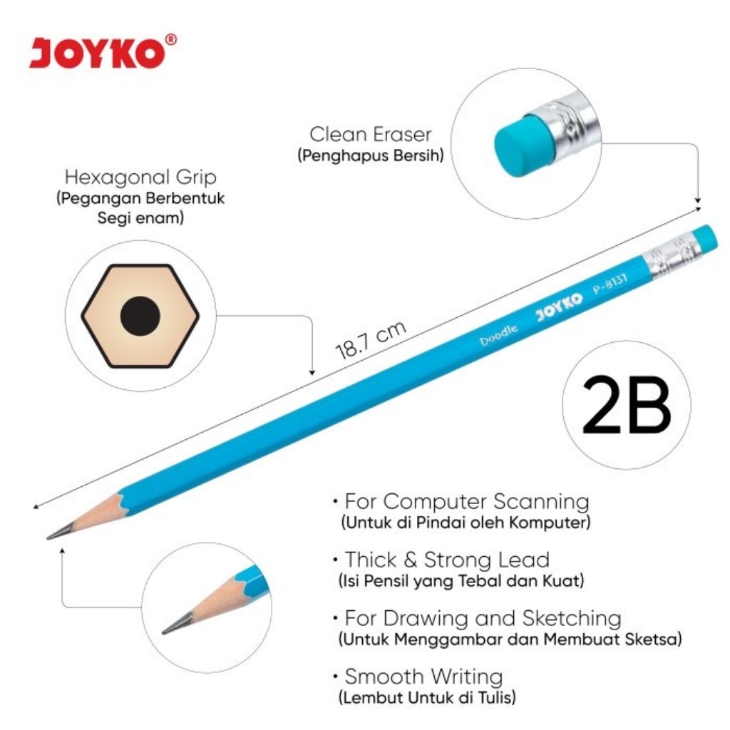 

[1pc] Pensil Kayu 2B Joyko Doodle P-8131 / Pencil Doodle ber penghapus Ujian Komputer