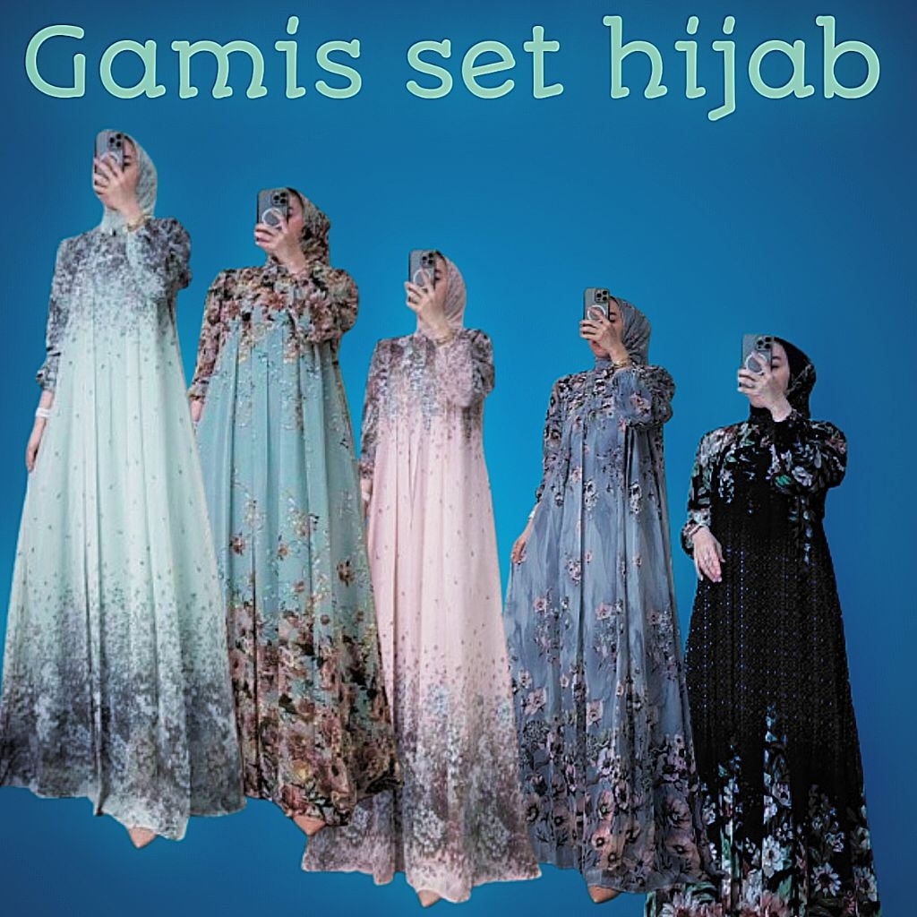 gamis set hijab segi empat ||set hijab diamond rayon||gamis rayyon wanita hijab