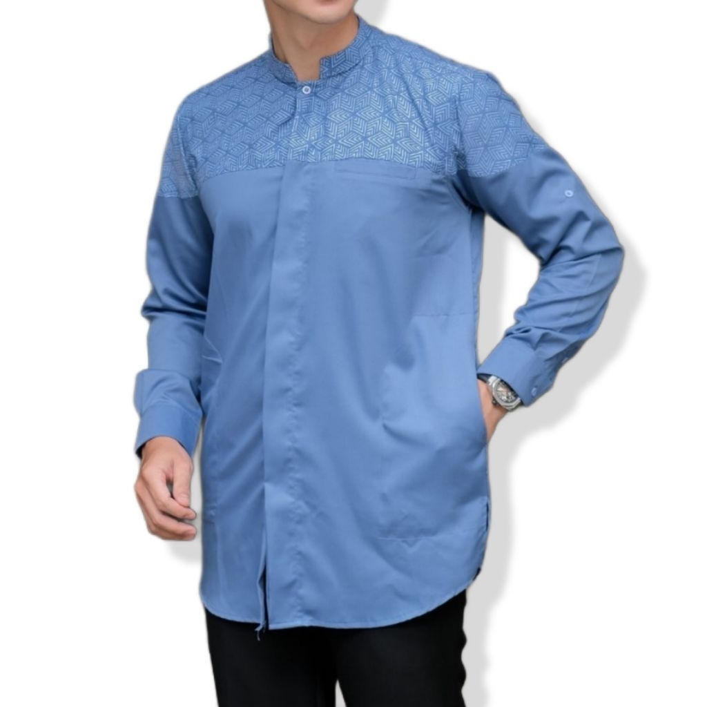 Baju Koko Pria Dewasa Kurta Pakistan Kemko Spesial Warna Biru Denim Series