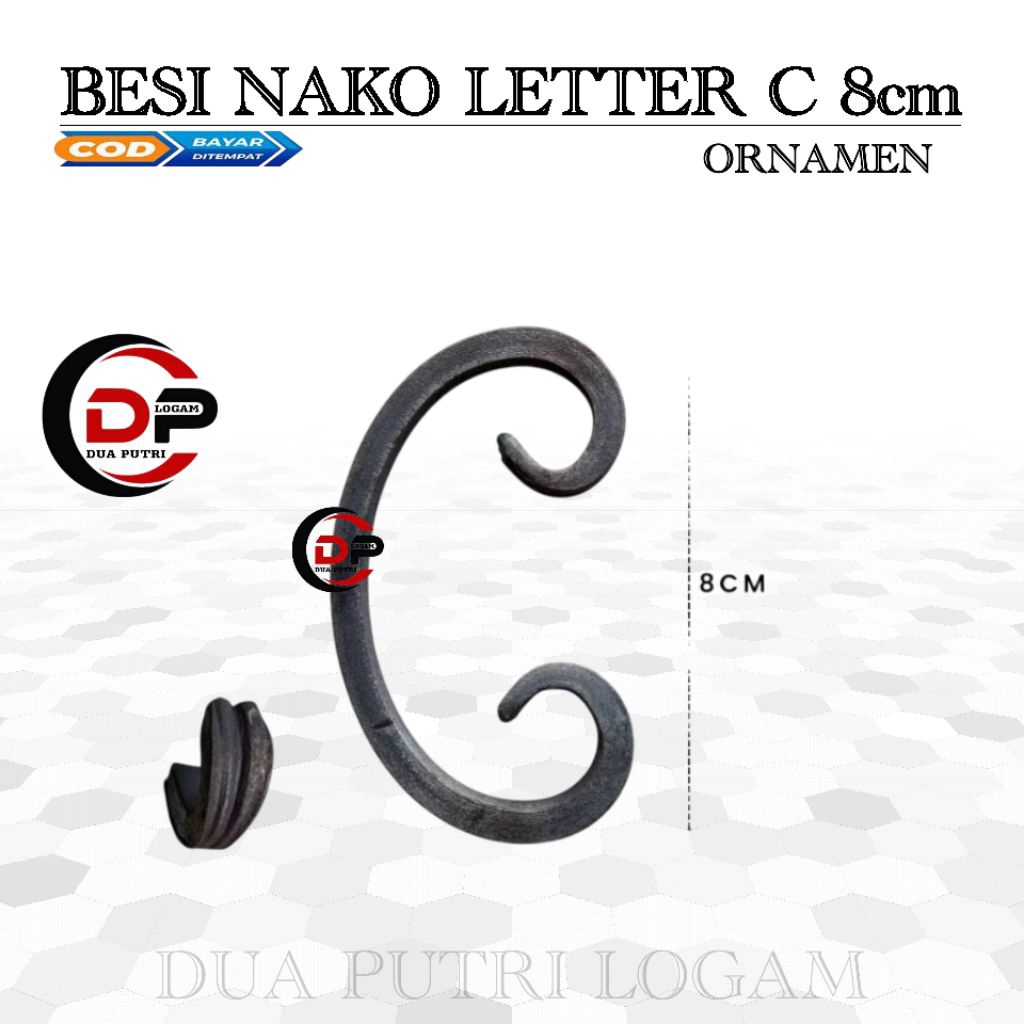 ORNAMEN BESI NAKO LETER C 8CM , AKSESORIS PAGAR BESI