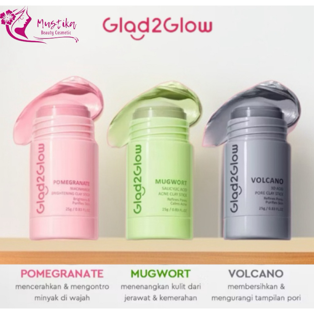 【ORI100%】Glad2Glow Pomegranate Niacinamide Brightening Clay Stick Mugwort Acne Clay Mask Stick Maske