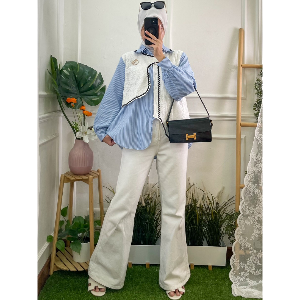 Kemeja Atasan Wanita Salur Brukat Rompi Kekinian - Wemore