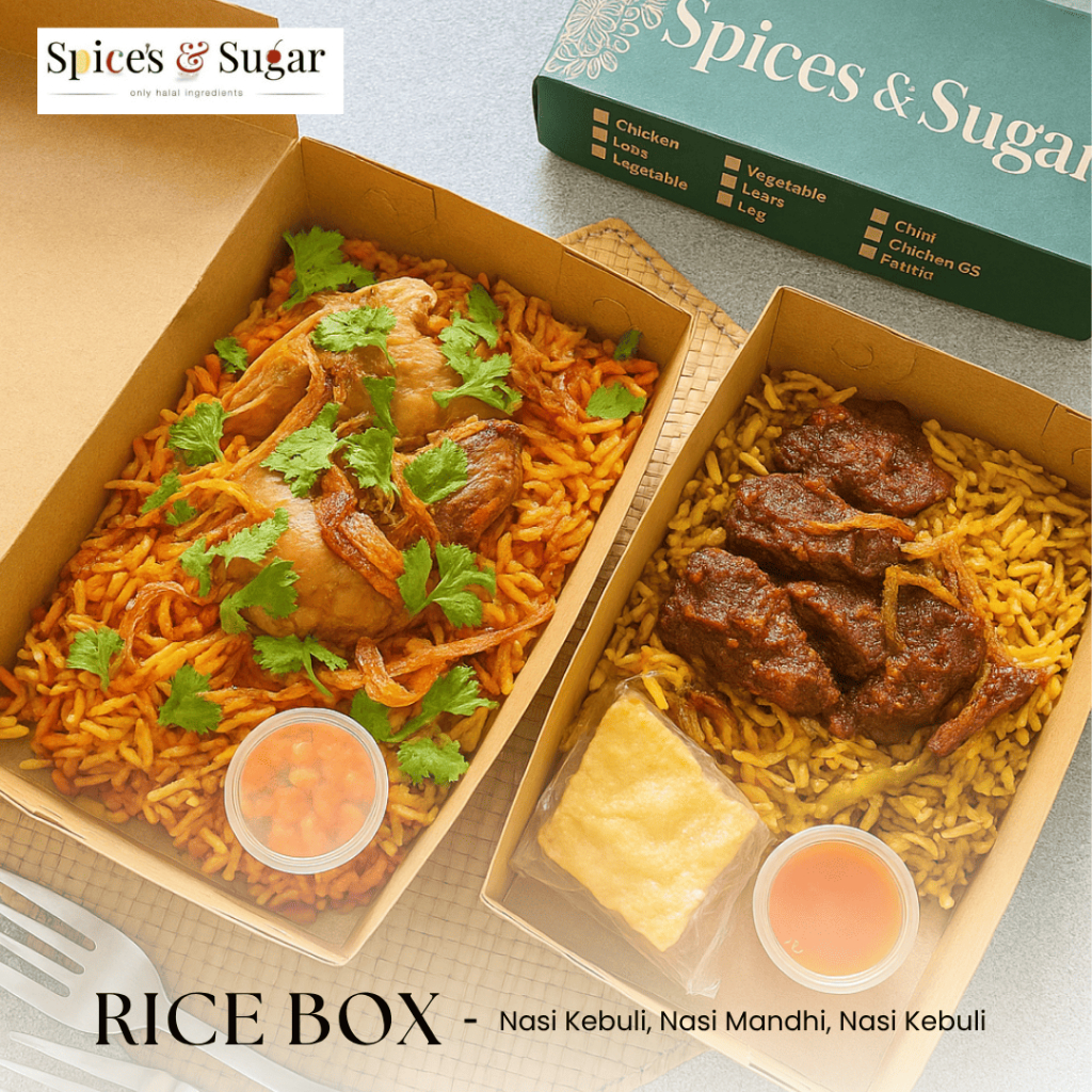 

Nasi Kebuli Briyani Mandhi Box Siap Saji Nasi Timur Tengah Lauk Ayam Kambing by Spice's & Suga