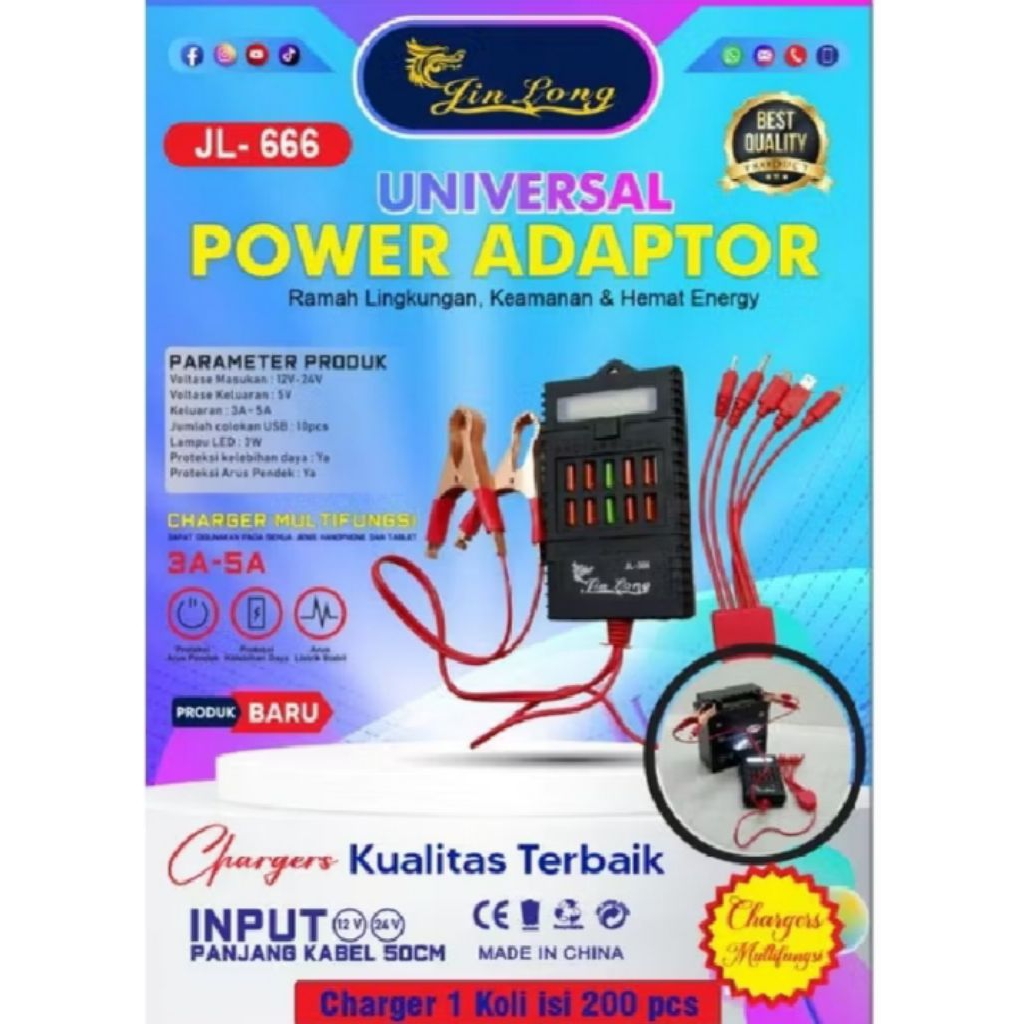 CLAMP CHARGER MULTI FUNGSI 12IN1 JL-666 LED 3A-5A INPUT 12V-24V