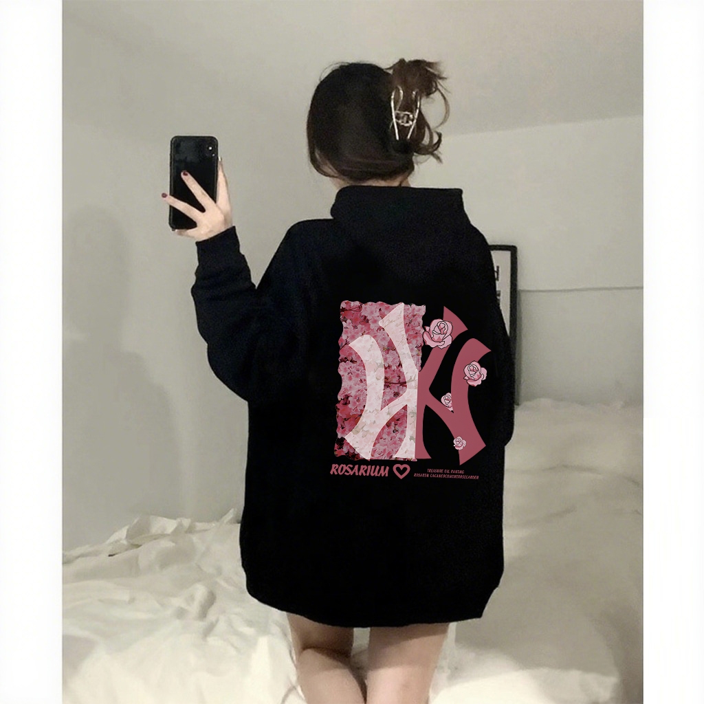 MONSEUR Sweater Berkerudung Wanita|Sweater hoodie wanita desain cetak Korea|Sweater Korea Lengan Pan