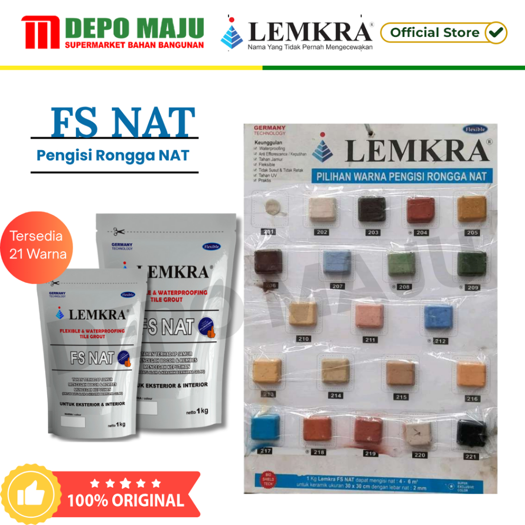 SEMEN NAT LEMKRA 1KG TERSEDIA 21 WARNA-PENGISI RONGGA KERAMIK/GRANIT LEMKRA
