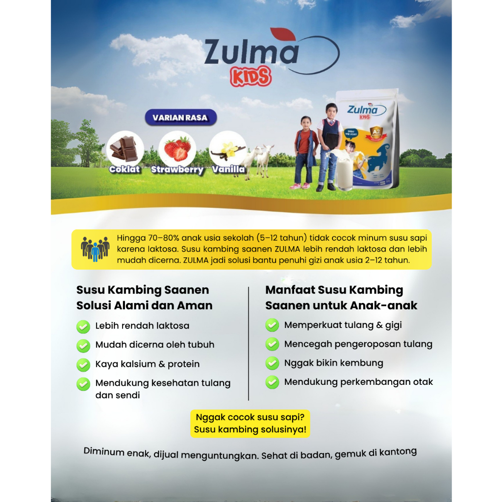 

Susu Kambing Rendah Laktosa Saneen Etawa 500gr (Zulma Kids)