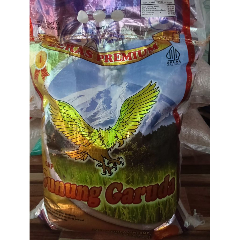 

BERAS KEMASAN GUNUNG GARUDA/ BERAS PREMIUM/ GUNUNG GARUDA