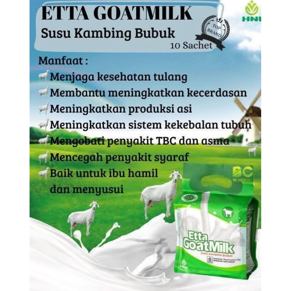 

ETTA GOAT MILK | SUSU KAMBING BUBUK | HNI | HPAI | HALAL NETWORK INTERNATIONAL | HERBA PENAWAR ALWAHIDA INDONESIA | TOP BRAND 2024