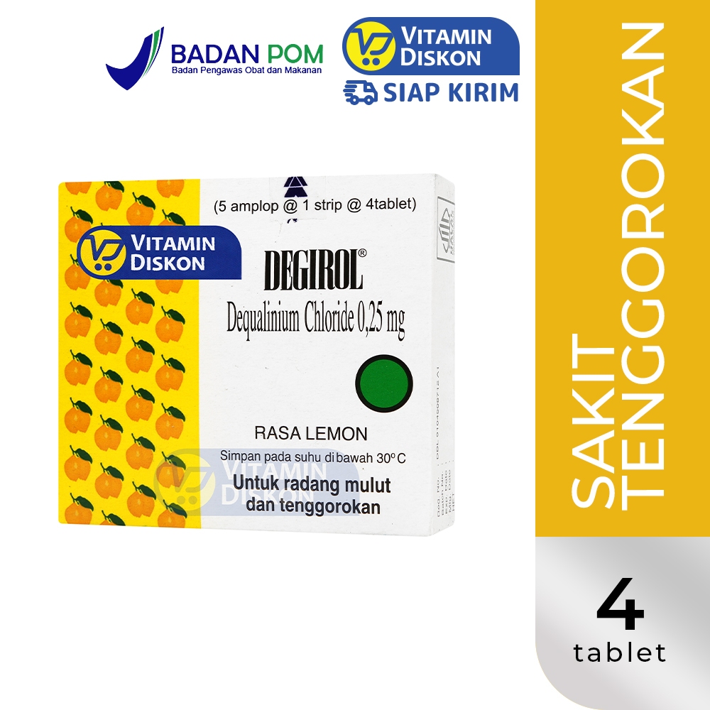 DEGIROL DEQUALINIUM CHLORIDE 0,25MG RASA LEMON | Nyeri Tenggorokan, Sariawan, Radang Rongga Mulut, M