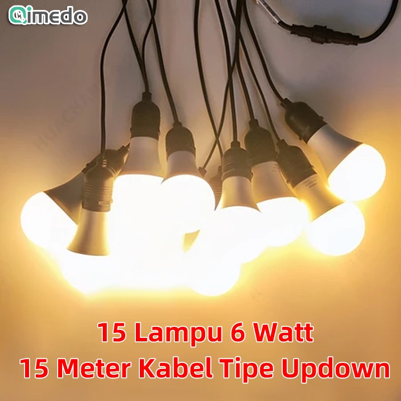 Kabel Fitting Lampu Cafe Gantung 15 Meter Dekorasi Outdoor Lampu Hias Cafe 6 Watt Kuning Bohlam
