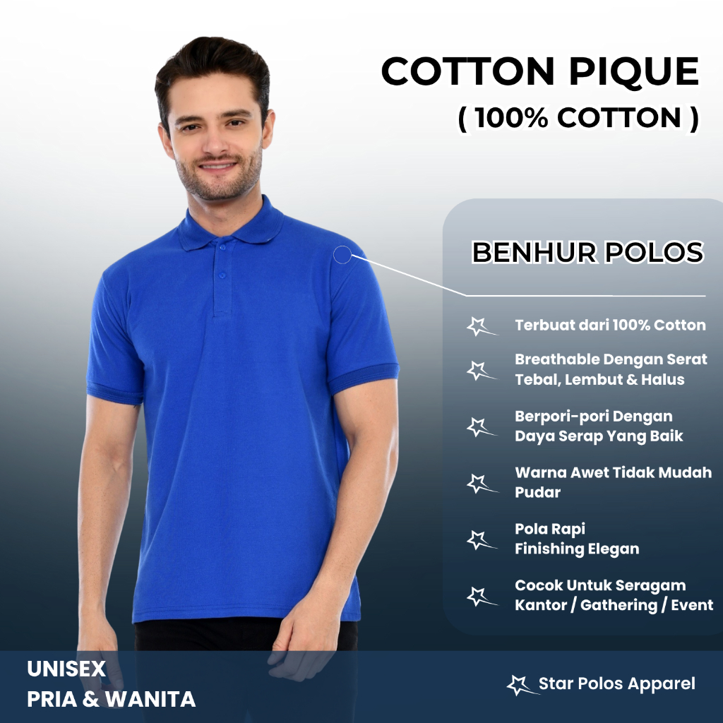 Kaos polo shirt COTTON PREMIUM BIRU BCA/ BIRU BENHUR lengan pendek uk S-3XL pria wanita