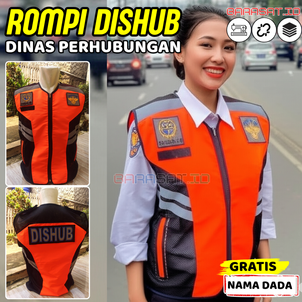 Rompi Dishub PDL Lapangan Free Badge Nama Personel Taslan Kombinasi Jala Warna Orange