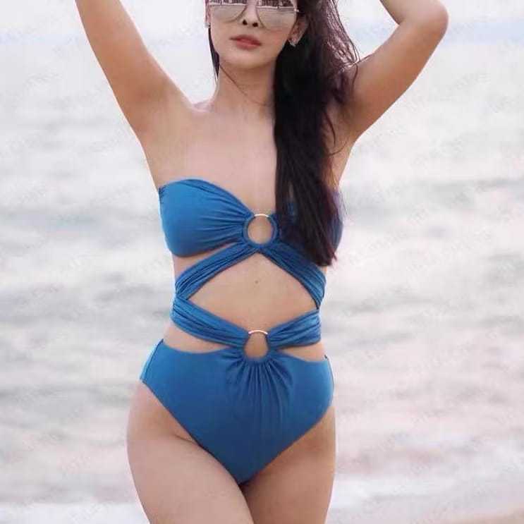 𝐑𝐄𝐀𝐃𝐘 𝐒𝐓𝐎𝐂𝐊 𝐒𝐀𝐅 - BLUE KNIT halter neck bikini set 2 pcs woman premium / korean swimwear / beachwear