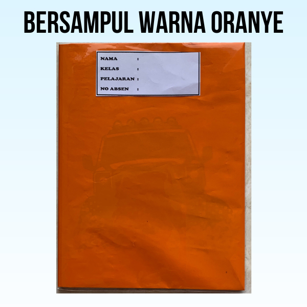 

buku tulis sudah disampul sukung warna oren dan sampul plastik