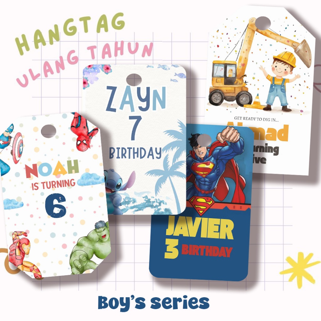 Hang Tag Ulang Tahun Boy Series - Hangtag Birthday Custom - Birthday Souvenir HangTag