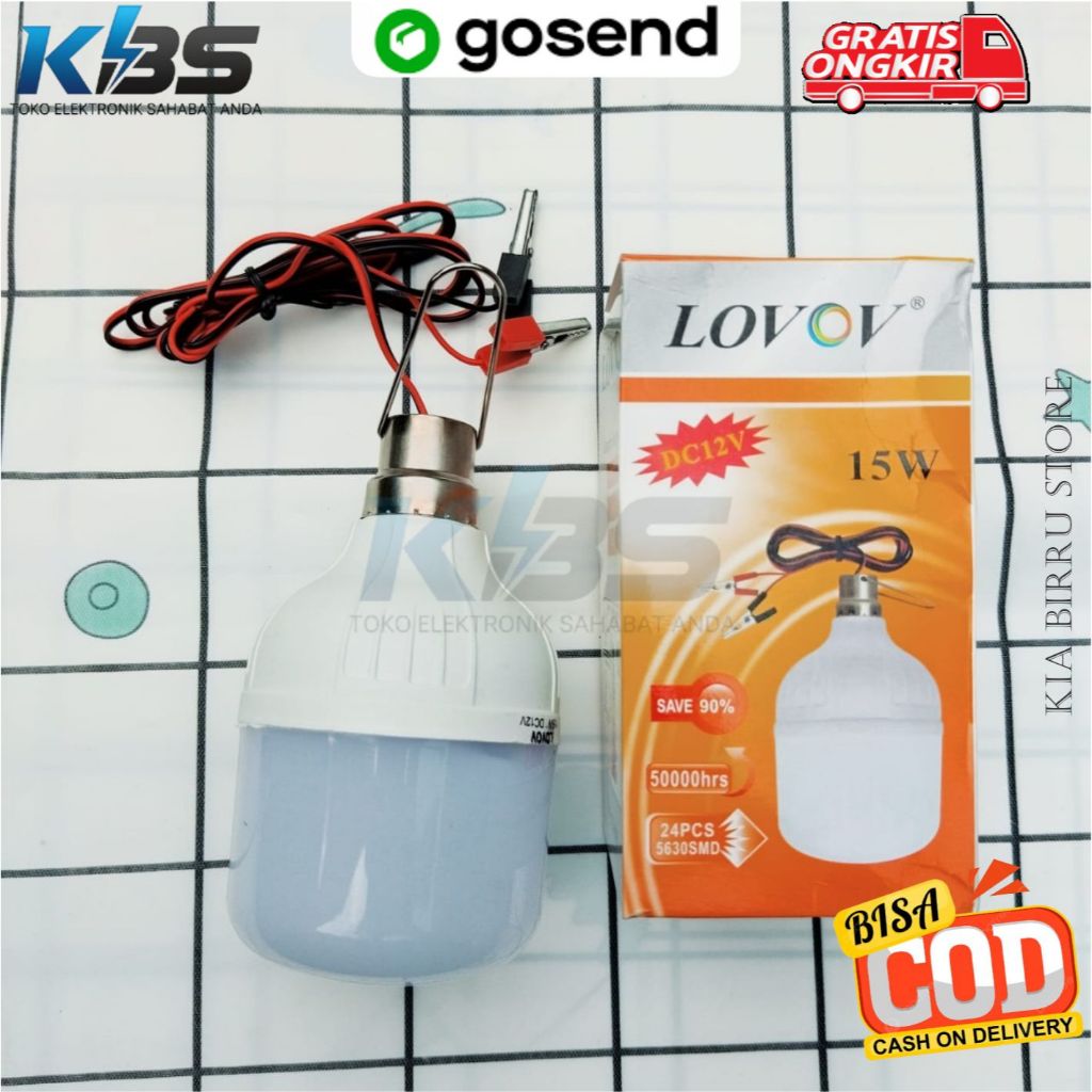 COD Lampu Bohlam LED Terang Daya Aki 12 V Kabel Penjepit Ke Accu Motor Mobil Untuk Penerangan Lapak 