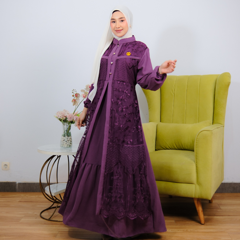 Gamis Brokat Elegan Pesta Muslimah Premium-Violet