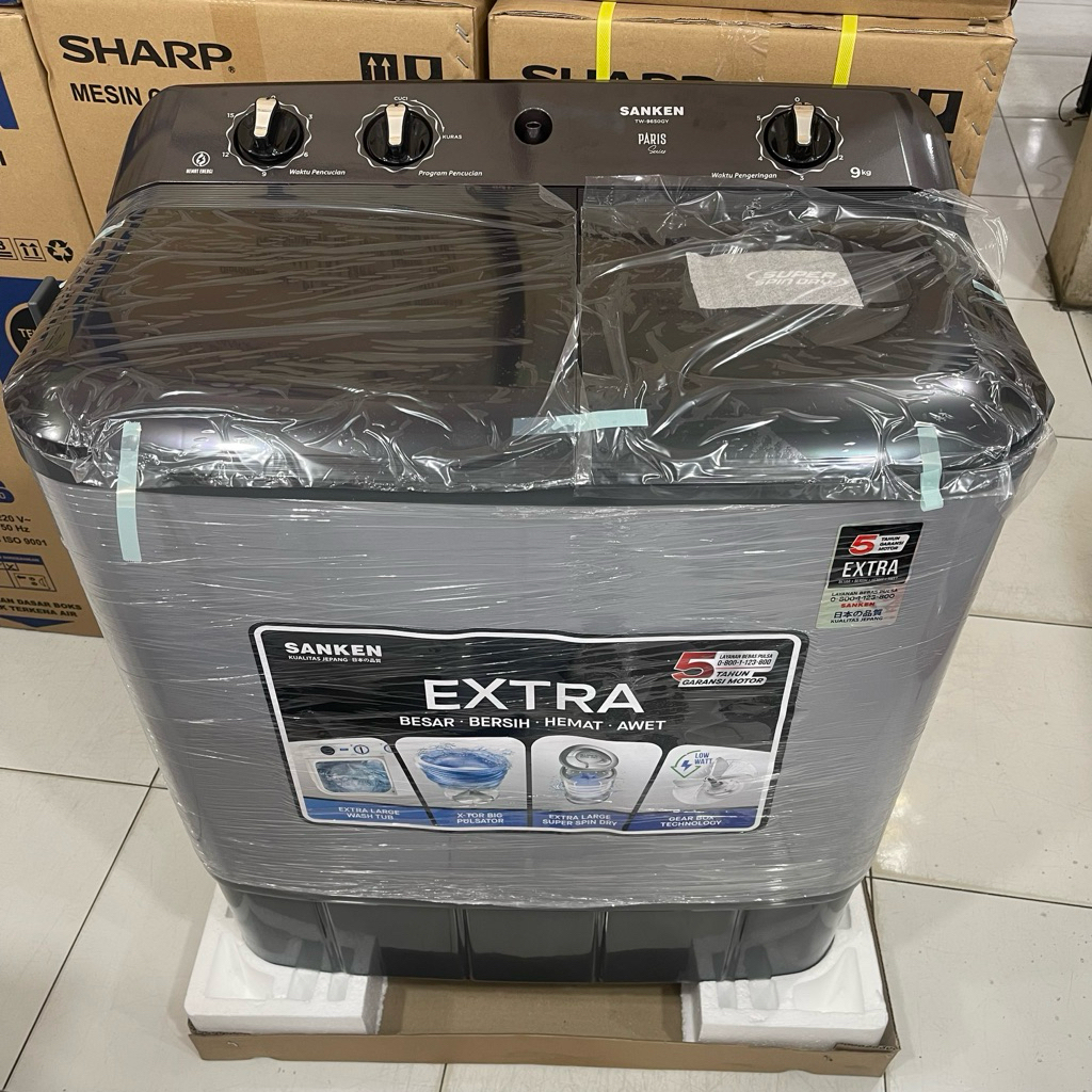 Mesin Cuci SANKEN 2 Tabung TW-9650 9KG Low Watt