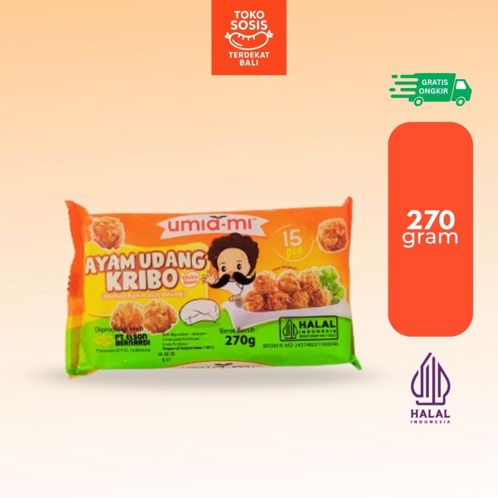 

Umiami Ayam Udang Kribo 270 gram Isi 15 pcs | Udang Rambutan