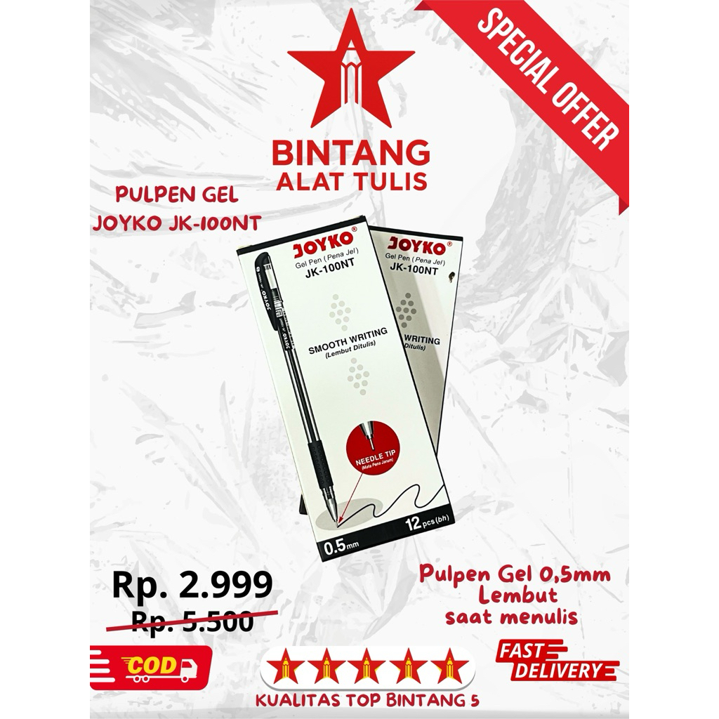 

[PCS] Pulpen Gel Joyko JK-100NT 0.5mm – Tinta Hitam | Pena Jarum Lembut