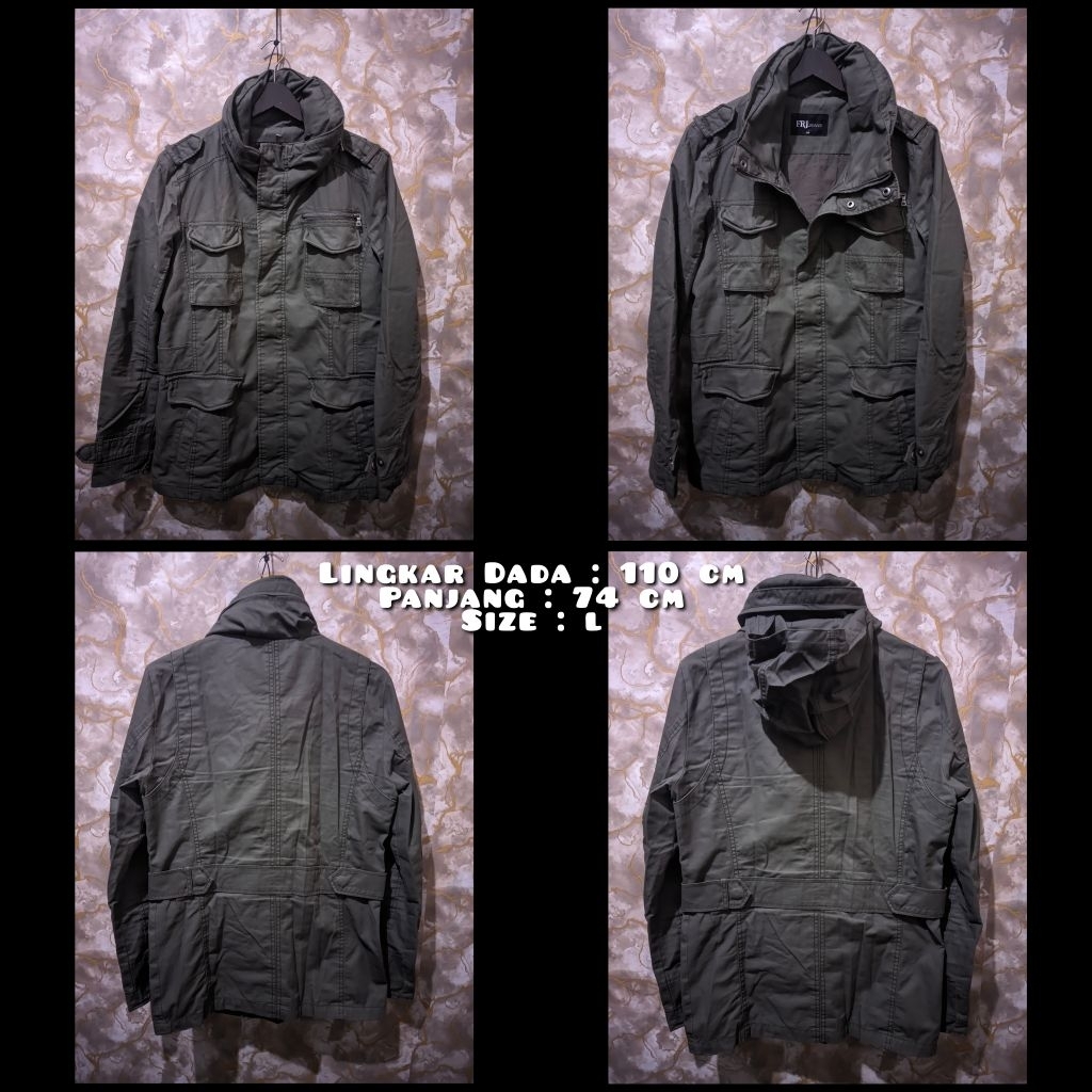 Jaket Parka Warna Hijau Army Merk FRJ Jeans Second Original.