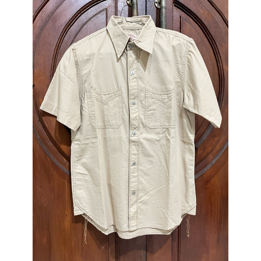 The Worker Shield Dobby 6oz Plain Work Shirt Beige