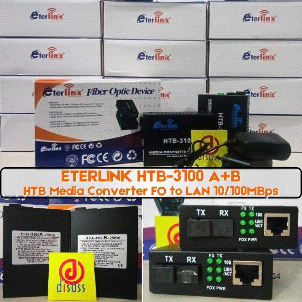 HTB-3100 A+B Fiber Optic Optical Media Converter Eterlink / Netlink 10/100Mbps NON GARANSI - DISASS 