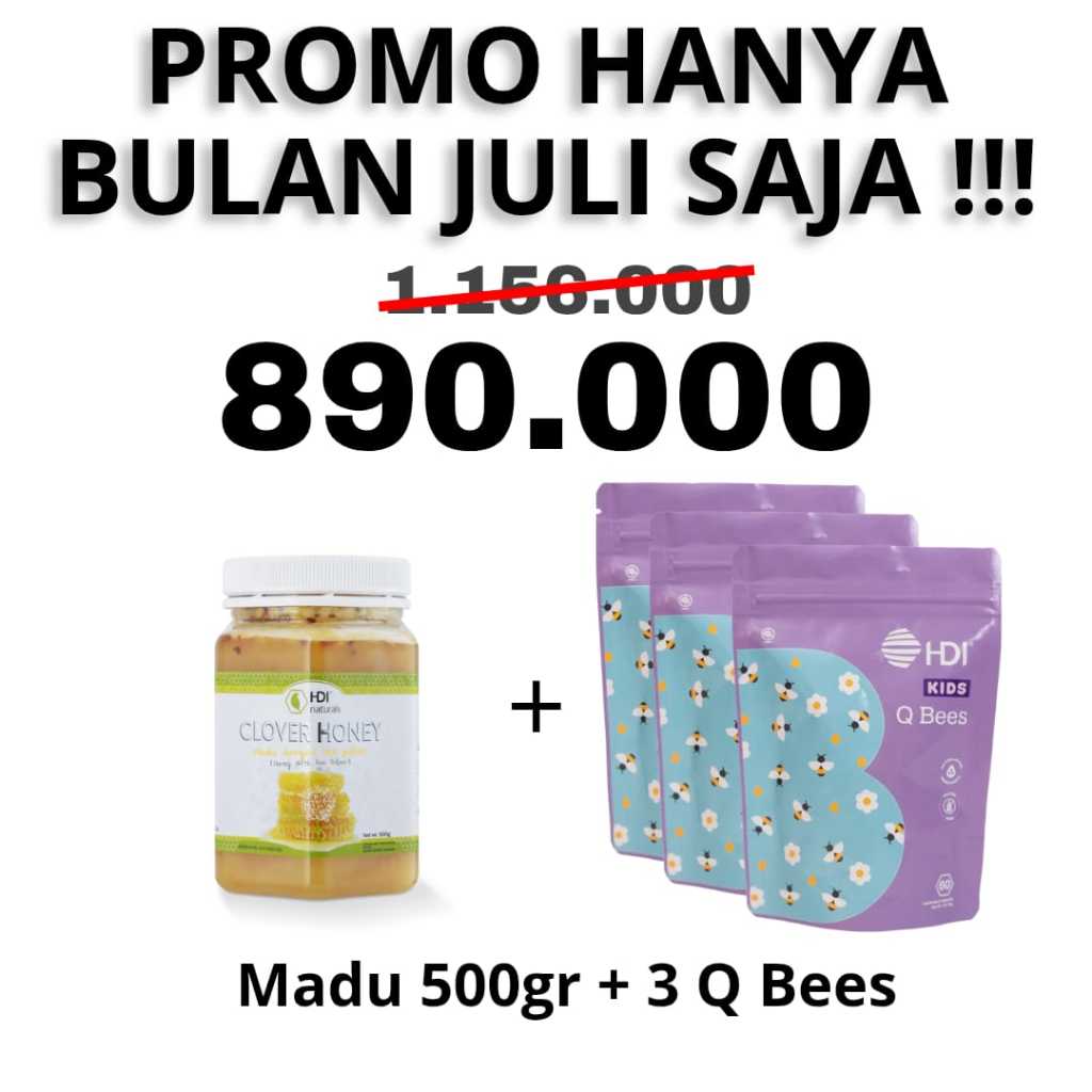 

CLOVER HONEY 500GR + 3 PACK Q BEES (1 PACK ISI 60 TABLET KUNYAH) PROMO BULAN JULI SAJA!!