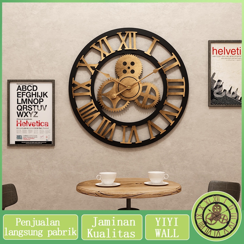 Jam Dinding Roda Gigi Retro Amerika Besi Gaya Industri Ruang Tamu Kafe Restoran Jam Dinding Dekorati