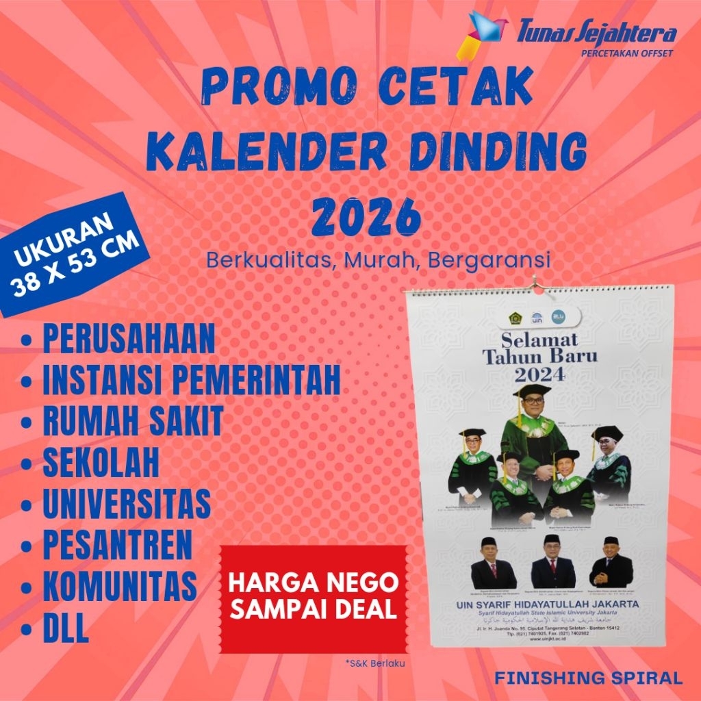 

Cetak Kalender 2026 Ukuran 38x53 Jumbo 13 Lembar Spiral