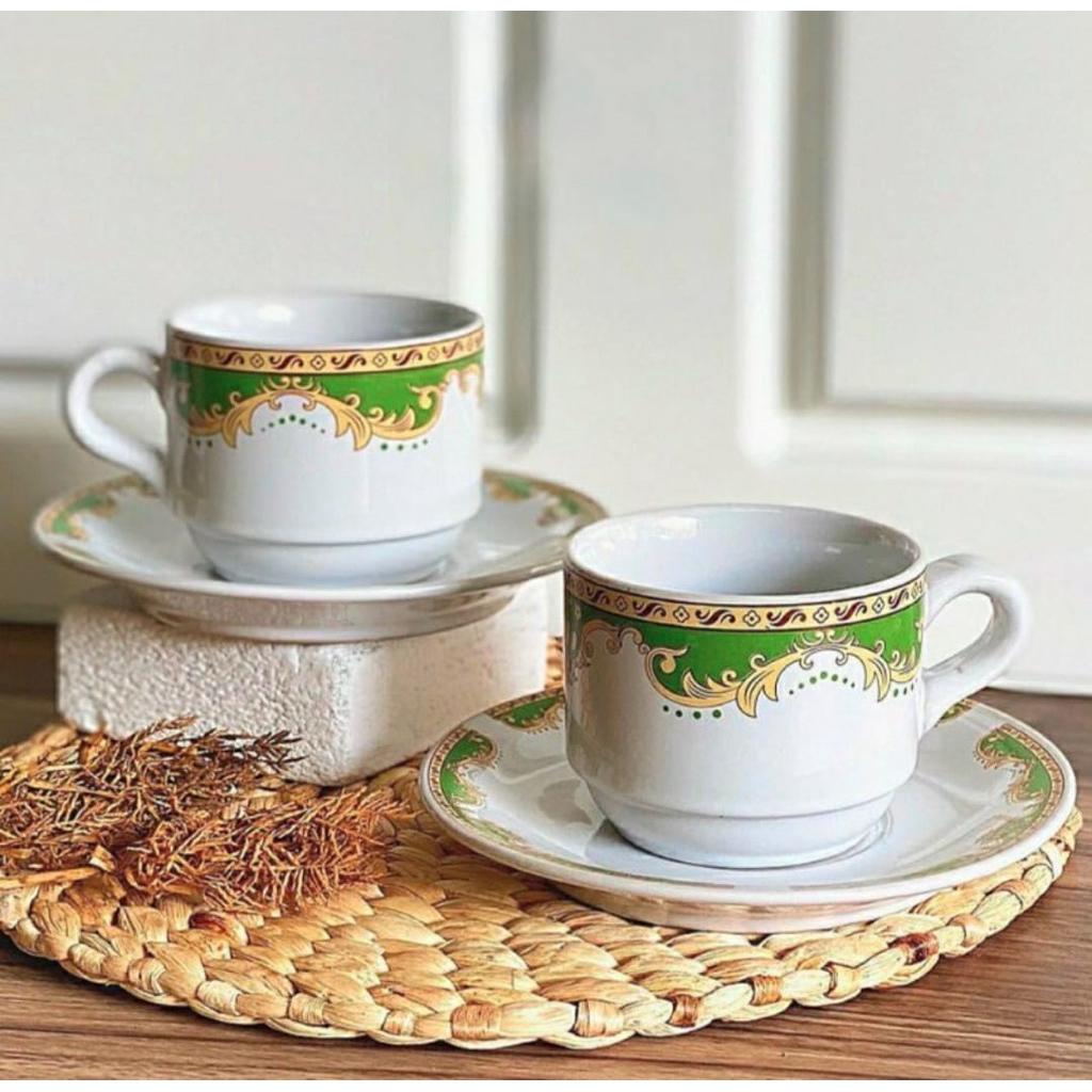 Cangkir Keramik Set - Cangkir Mahkota - Cangkir Mewah - Cangkir Teh - Cangkir Kopi