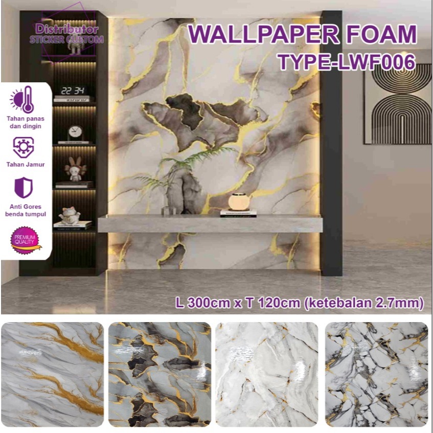 Wallpaper Sticker Marble Foam | Sticker Foam Dinding | Stiker Dinding Motif Marble | Wallpaper Roll 