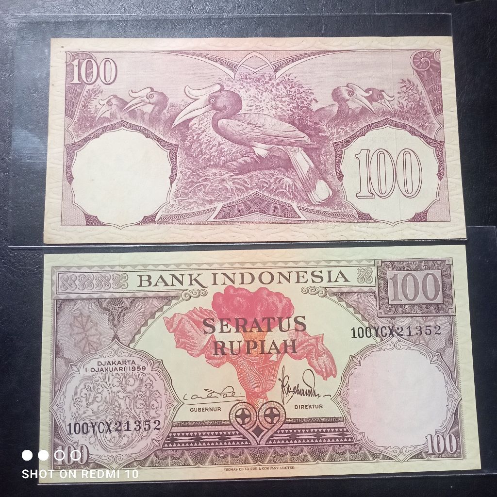 uang kertas 100 rupiah bunga 1959 baru gres asli