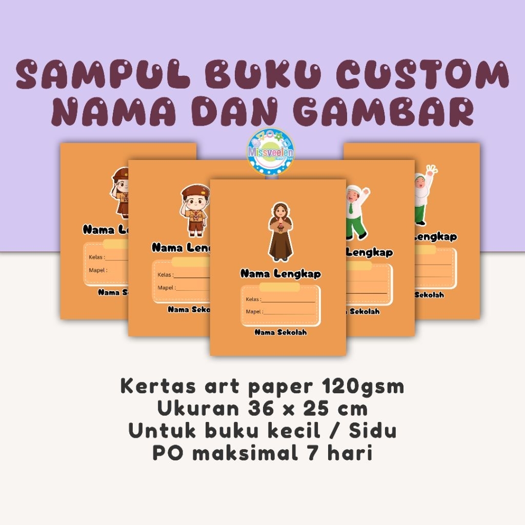 

Sampul buku 5 atau 10 lembar custom nama dan gambar warna coklat anak sekolah
