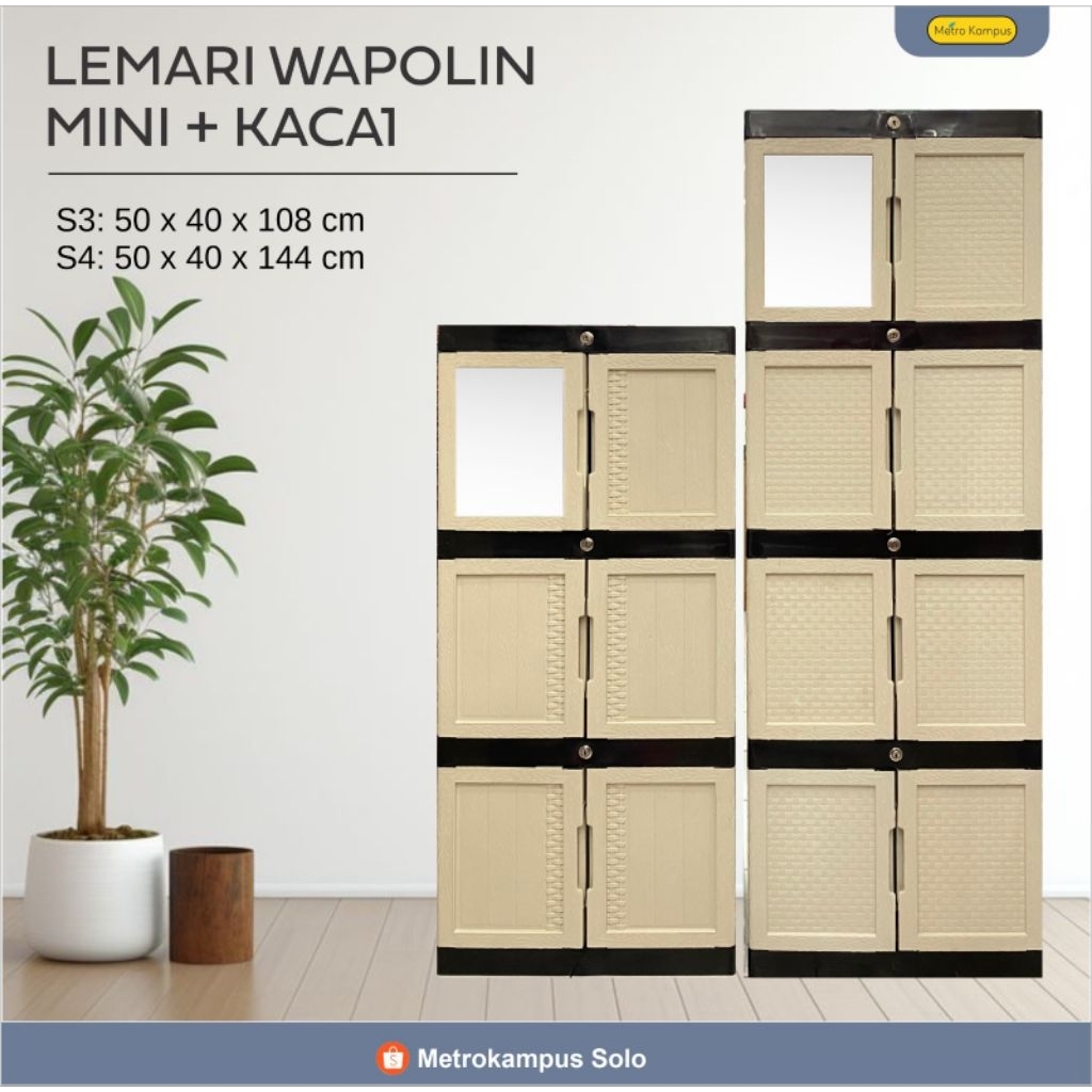 LEMARI WAPOLIN MINI KACA/LEMARI PAKAIAN/LEMARI PLASTIK/LEMARI SUSUN
