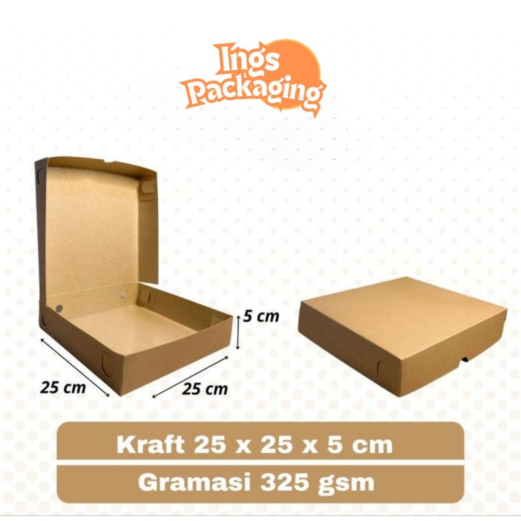 

Box Kotak Kardus Pizza bahan kraft anti minyak 25x25x5