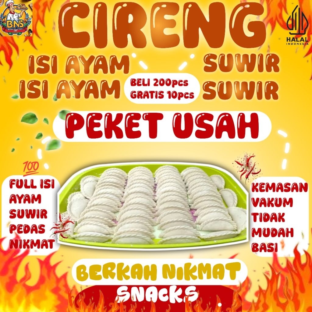 

PAKET RESELER CIRENG ISI AYAM SUWIR 200PCS + BONUS 10 PCS