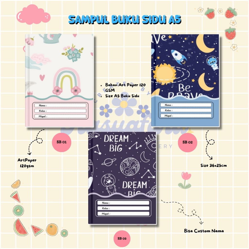 

SAMPUL COVER BUKU AESTHETIC CUSTOM UKURAN SIZE BUKU SIDU A5 KUARTO CANTIK BEST SELLER TERMURAH ALAT TULIS SEKOLAH KANTOR ANAK SD MI SMP SMA KARAKTER LUCU UNIK