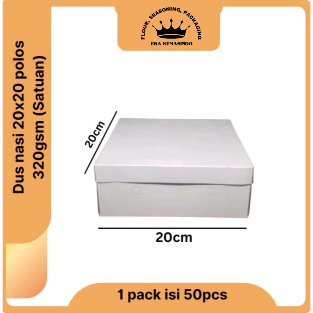 Dus Nasi Kotak Duplex Putih 20x20 | Dus Nasi Catering ukuran 20 | Box Nasi Coklat isi 50pcs