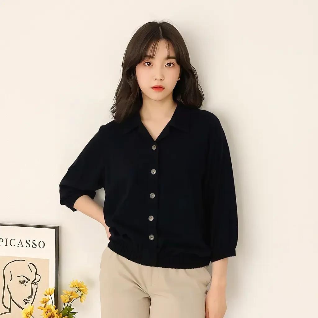 ATASAN KEMEJA CROP WANITA MODEL KARET PINGGANG PLUS LENGAN KARET TERBARU VIRAL