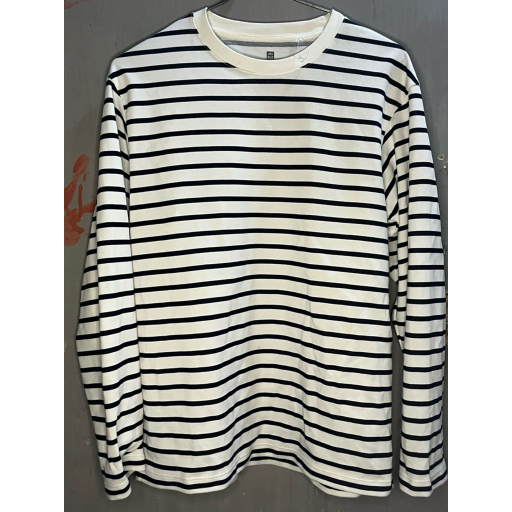 Kaos Stripe Uniqlo | Airism Cotton Crew Neck | Longsleeve