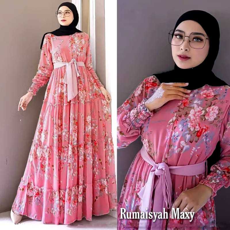 GAMIS KATUN JUMBO MOTIF BUNGA SAKURA TERBARU