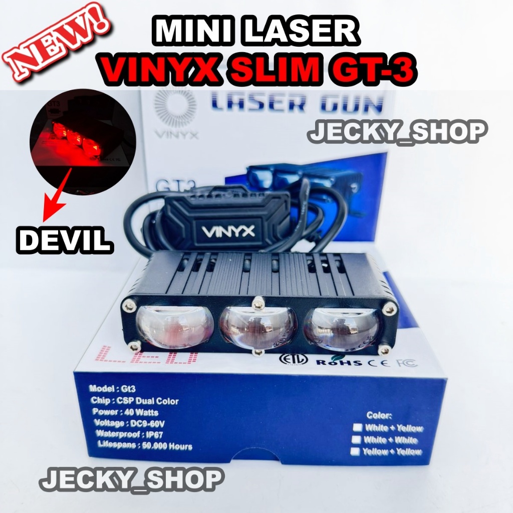 Vinxy GT-3 Lensa Vinyx Devil Lampu Tembak GT-3 Vinyx Slim 3 Mata Mini Laser 2 Warna 30 WATT Laser Gu