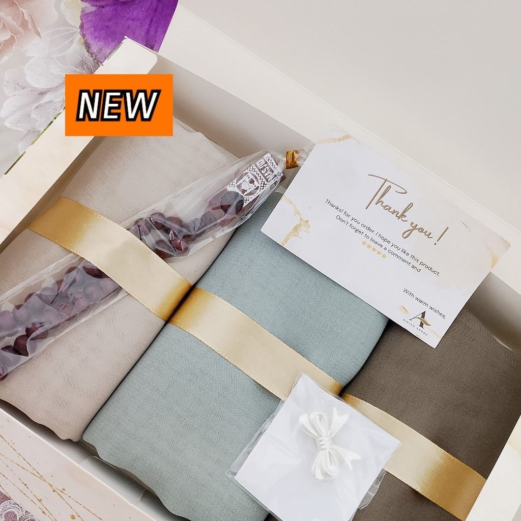 Kado Hampers Sovenir 3 pcs Jilbab Hijab Segiempat Polos Kado Jilbab Premium Kado Hari Guru Kado Istr