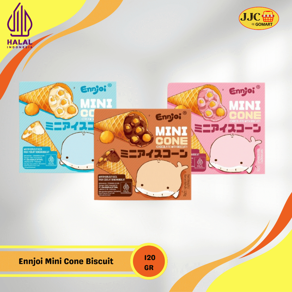 

Enjoi Mini Cone Biscuit / Biskuit Chocolate , Strawberry , Yoghurt 120g