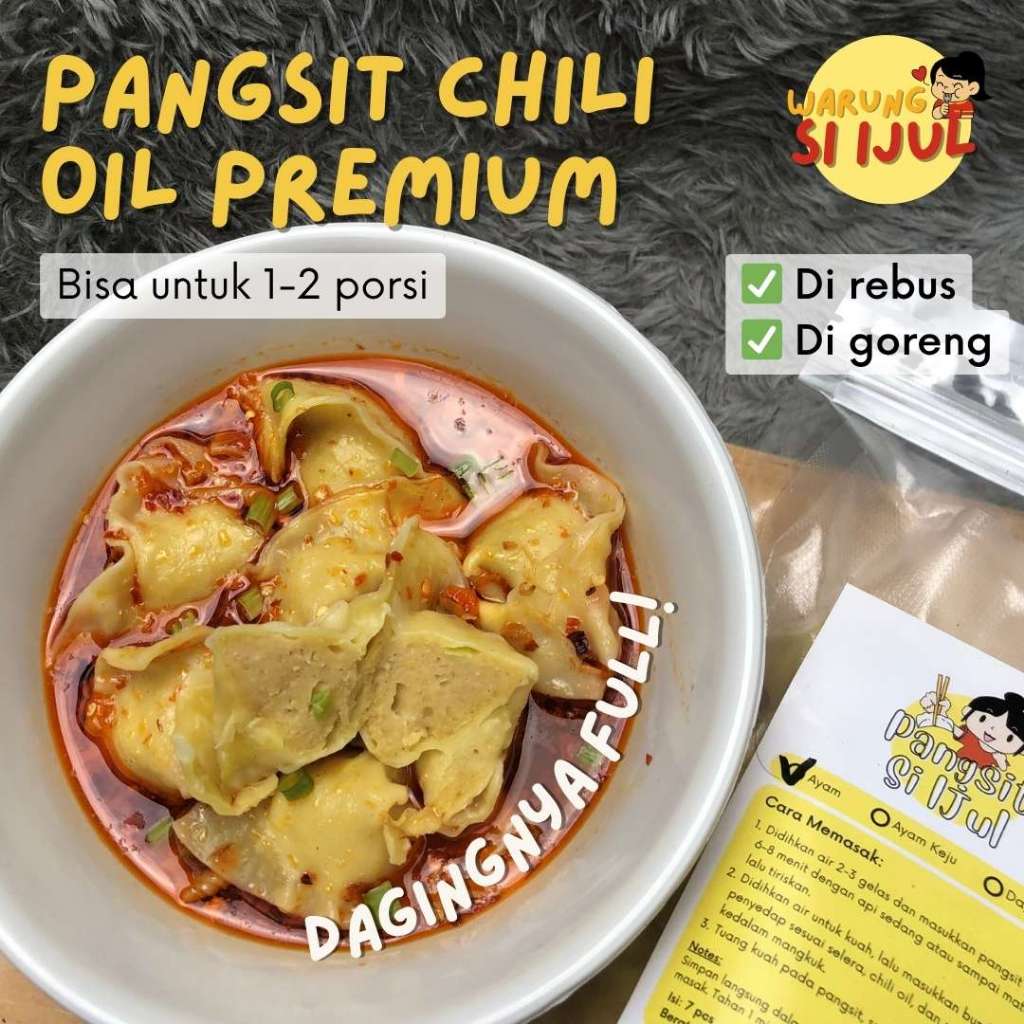 

7pcs Pangsit Full Ayam Udang Kuah Pedas Chili Oil - Warung Si Ijul