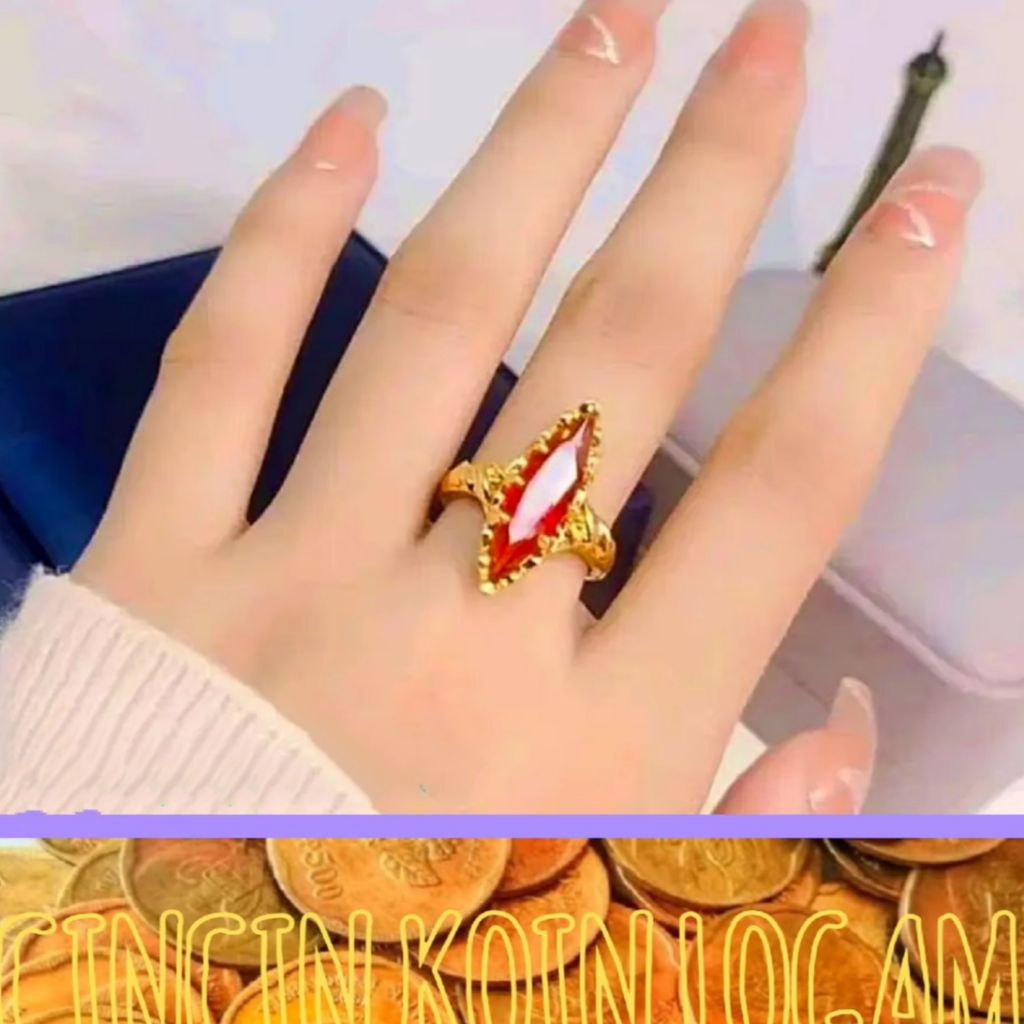 cincin koin asli 1991 warna emas cincin permata merah titanium anti luntur