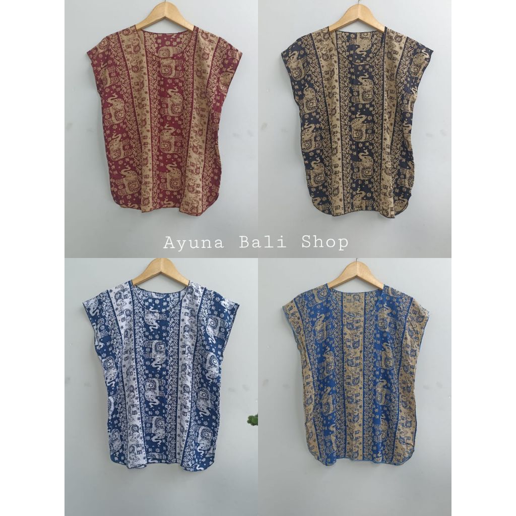 Baju atasan wanita rayon motif gajah bunga //yukensi //baju bali adem