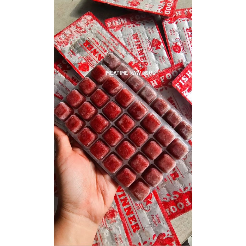 Cacing Beku Cabek Kapsul WINNER 100gr ORI  Blood Worm Pakan Ikan Cupang Louhan, Koki Predator Makana